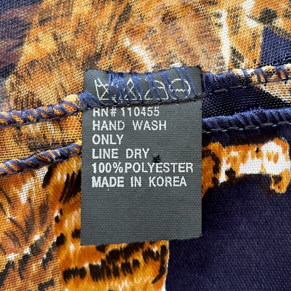 Vintage Animal Print Cats Scarf Wrap Semi Sheer Striped Blue White Orange Satin - Picture 9 of 9